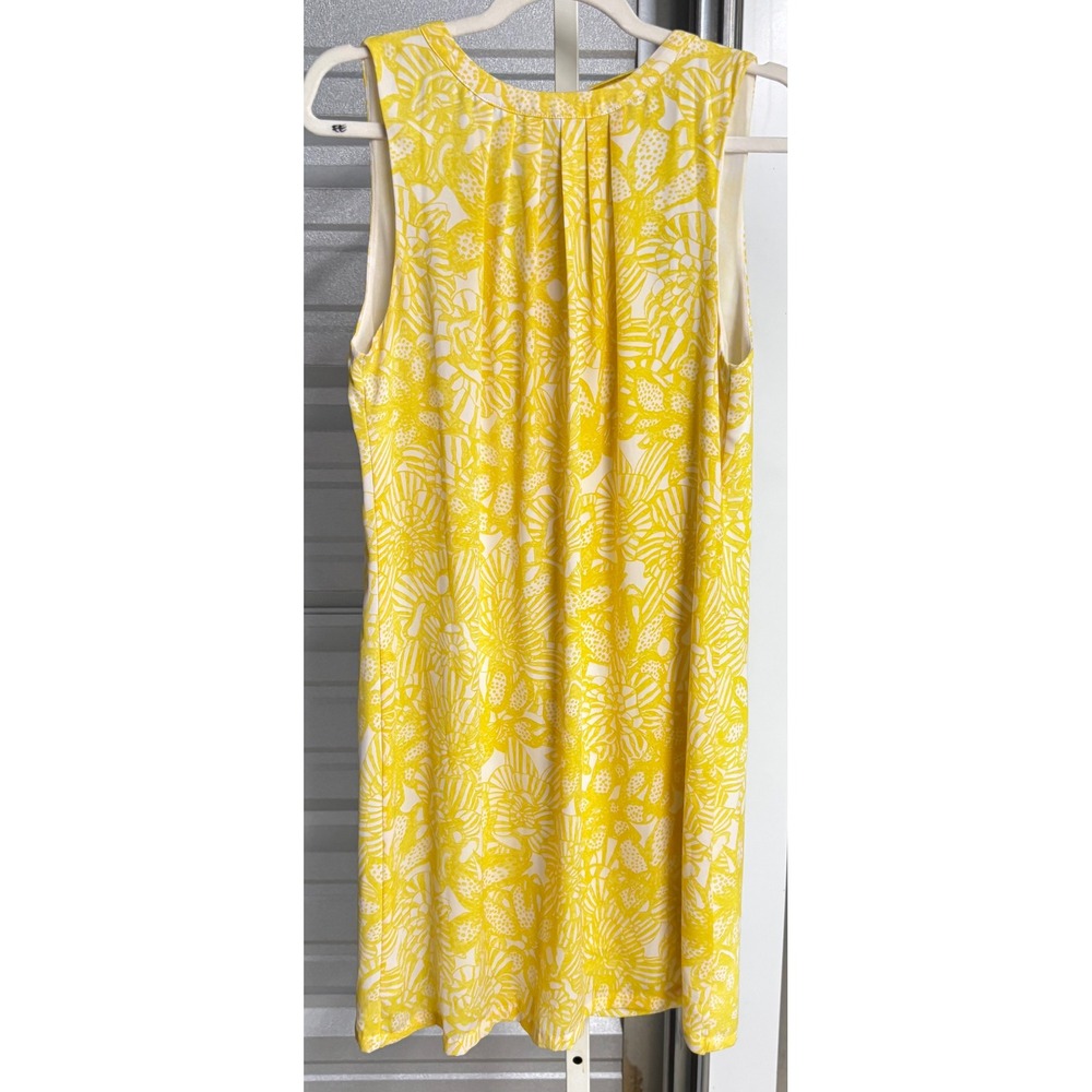 HM Yellow White Tropical Shell Print Sleeveless Tie Back Shift Dress Size 10